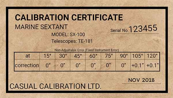 Example sextant calibration certificate