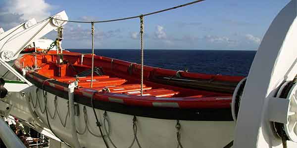 Open lifeboat on the deck of an ocean liner