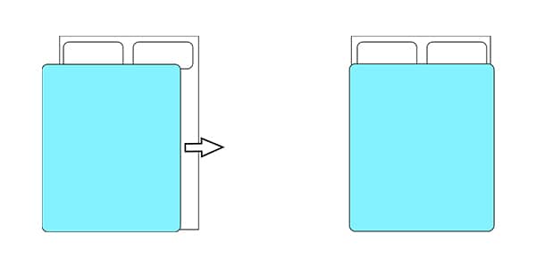 Diagram with two beds. one has the duvet partially off, the other has the duvet in place