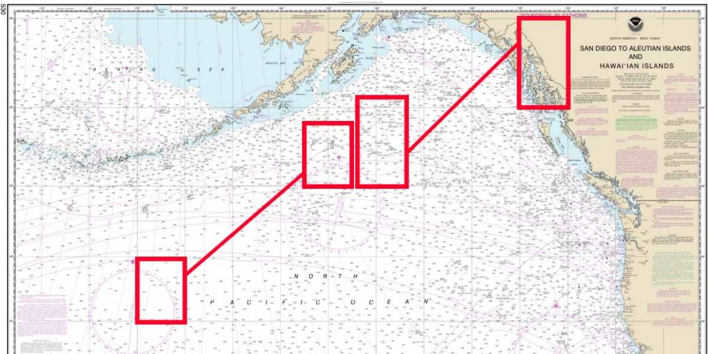 nautical chart diagram illustrating how parallels of latitude are not consistent across the chart